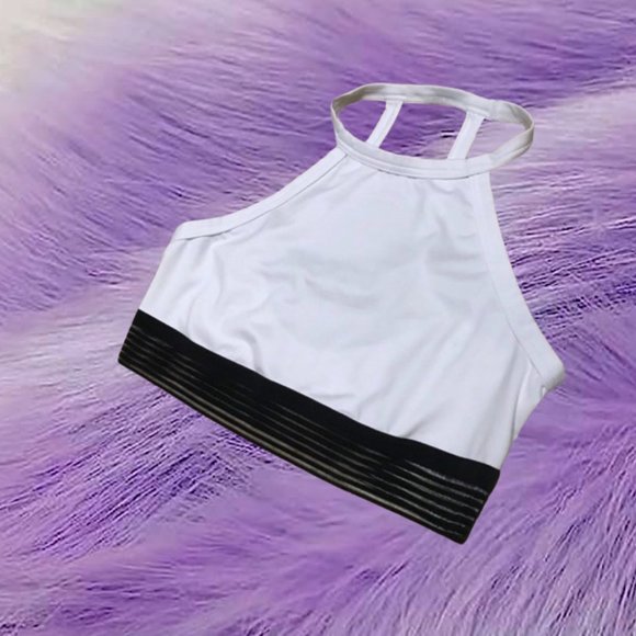 🌸🖤3/$30 - Cute Victoria's Secret White High Neck Halter Bra & Black Mesh - Picture 1 of 7